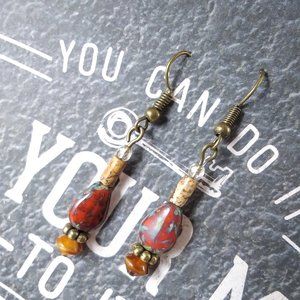 Czech Glass & Picture Jasper Bronze Earrings